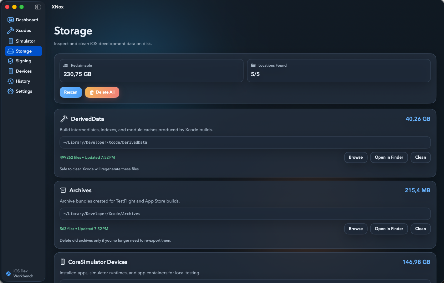 XNox configuration panel for macOS developer environment setup