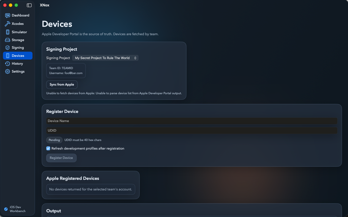 XNox advanced controls for signing, devices, and build workflows